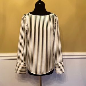HM white with black strips long sleeved blouse.